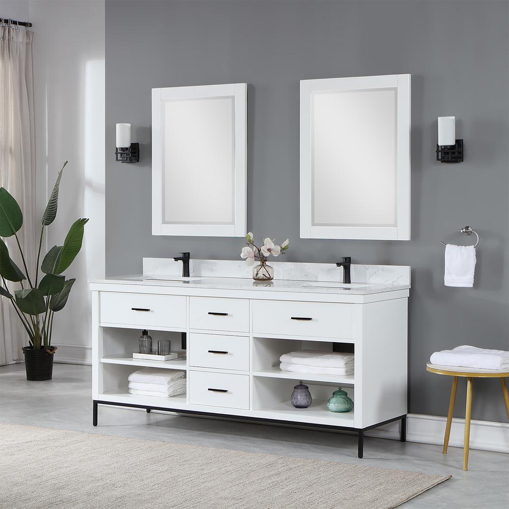 72" Double Bathroom Vanity Set in White with Mirror. Picture 4