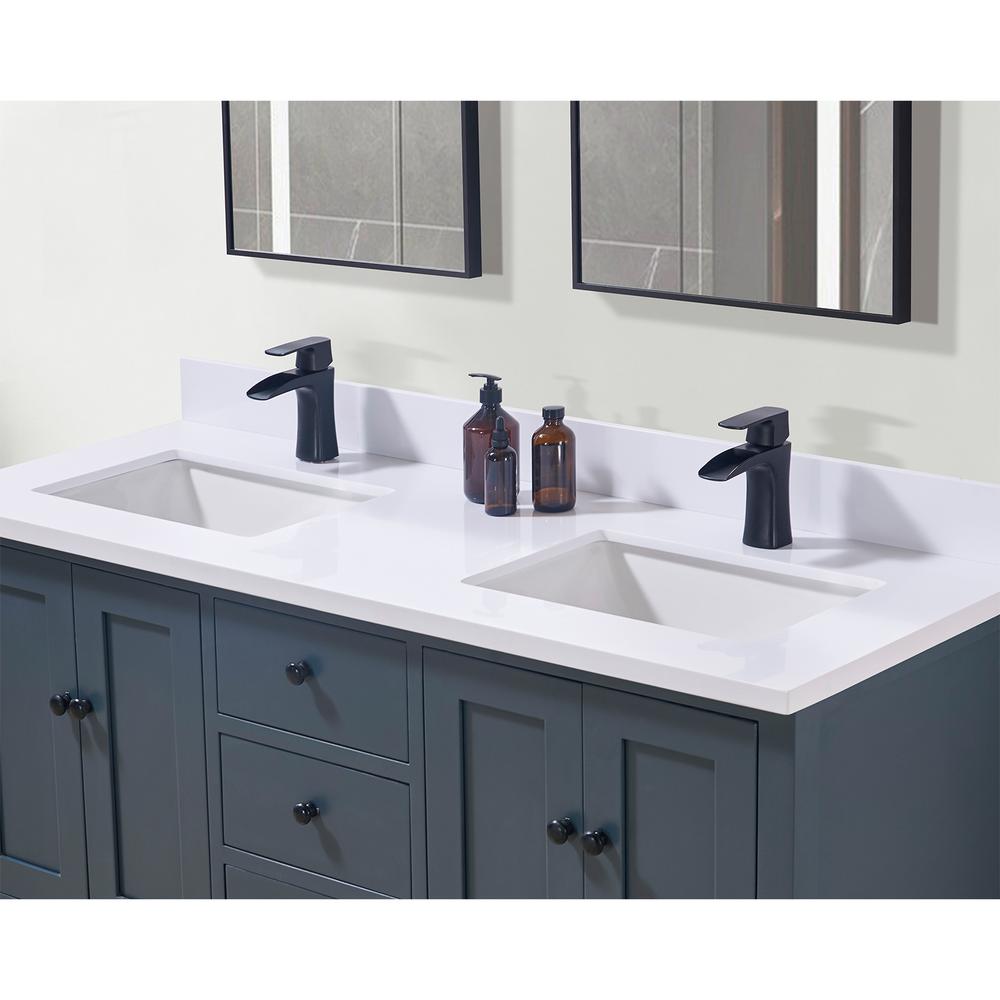 61. in Composite Stone Vanity Top in Snow White with Double White Sink. Picture 7