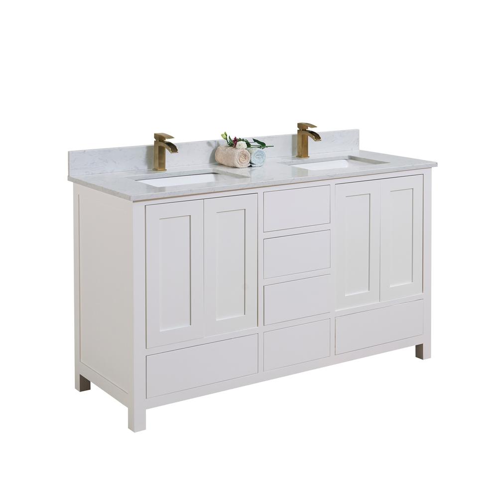 60 in. Composite Stone Vanity Top in Aosta White with White Sink. Picture 6