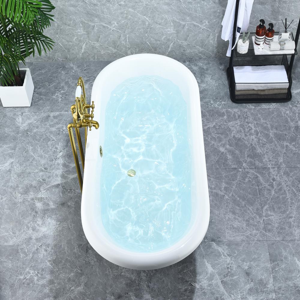 Kerta 67" x 29" Acrylic Clawfoot Soaking Bathtub in Glossy Gray. Picture 8