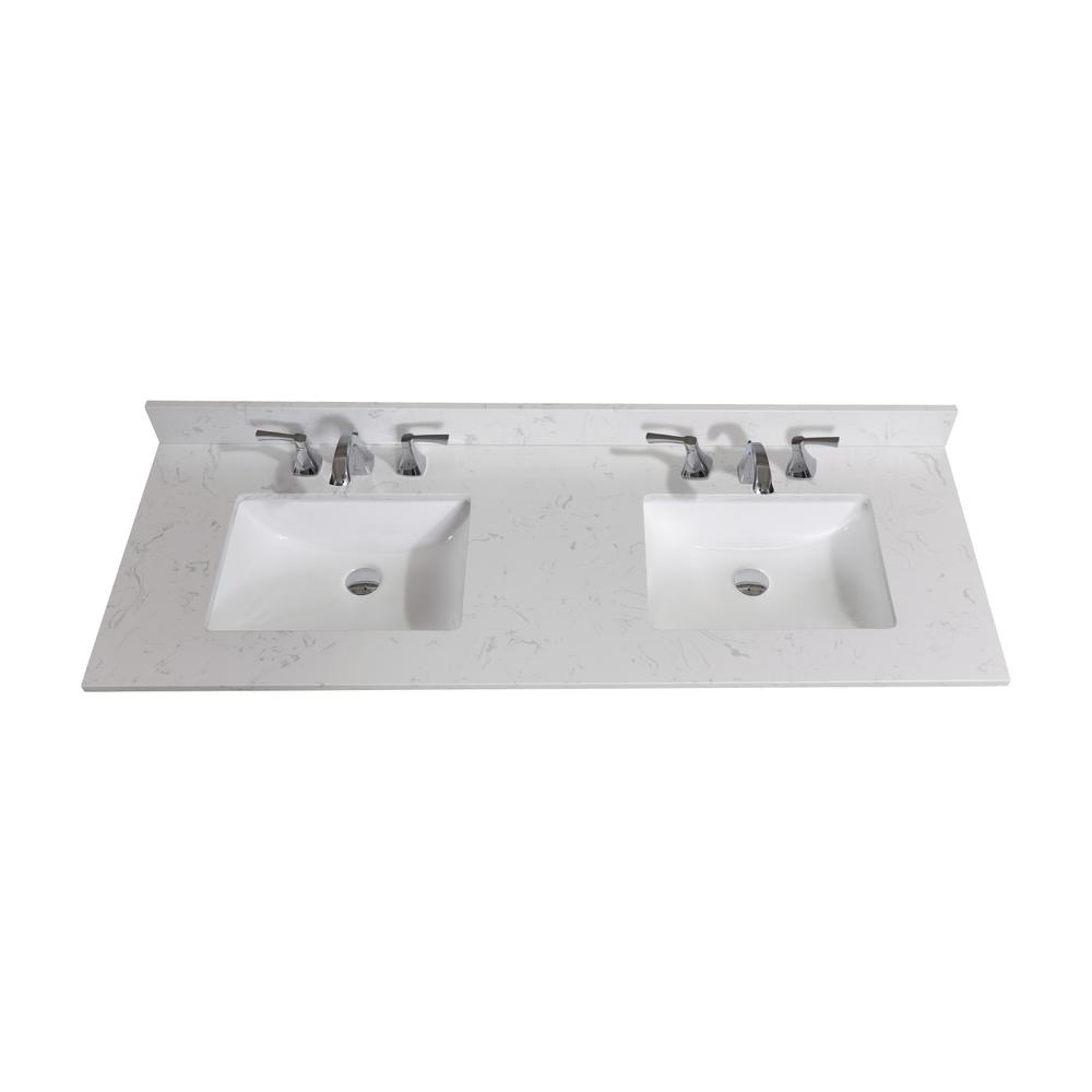 61 in. Composite Stone Vanity Top in Jazz White with White Sink. Picture 1