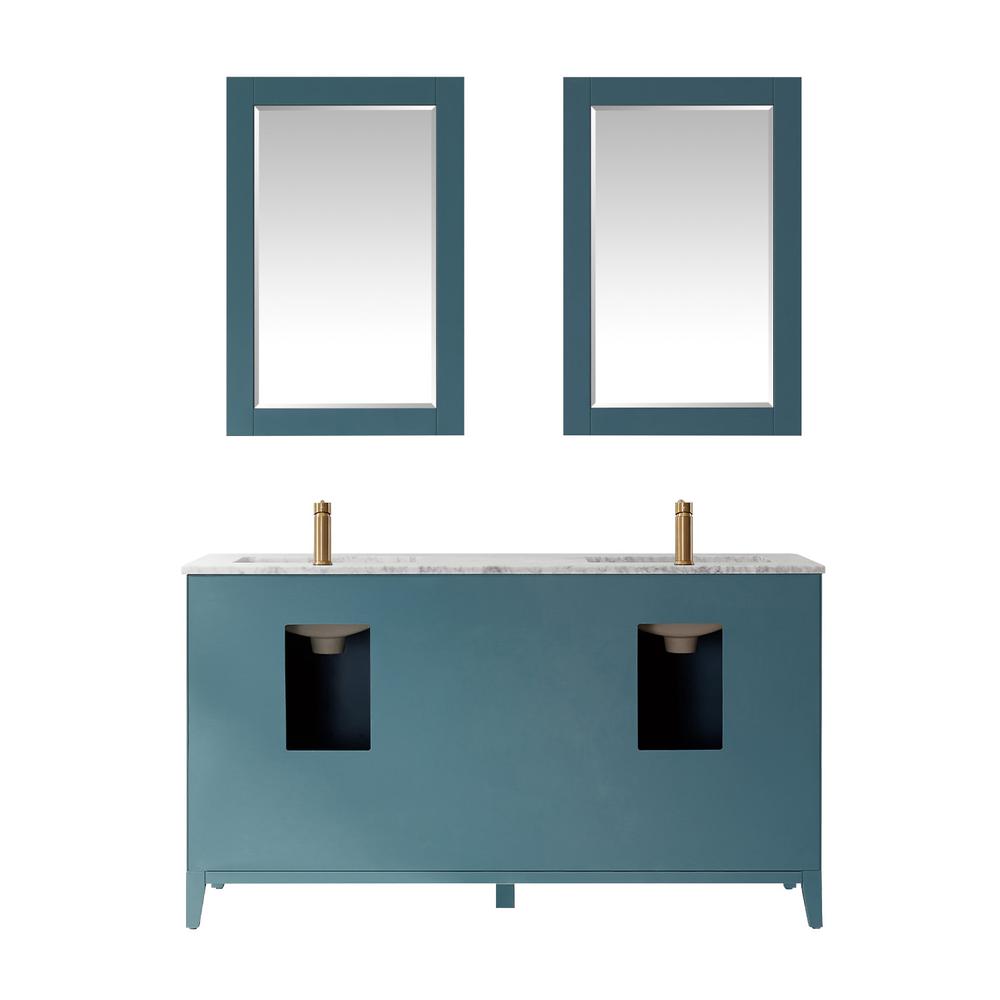 60" Double Bathroom Vanity Set in Royal Green with Mirror. Picture 2