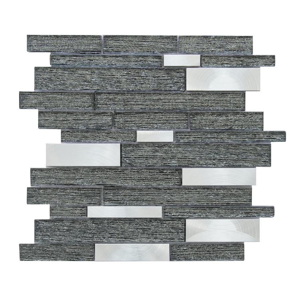 Ardcarn 11.8" x 10.9" Rectangular Laminated Glass Mosaic Mix Aluminum Wall Tile. Picture 1