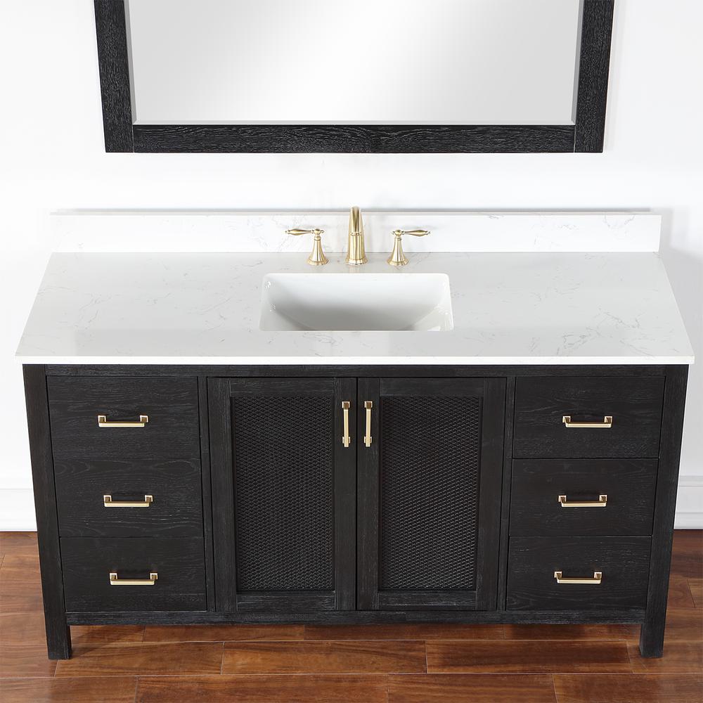 60" Single Bathroom Vanity Set in Black Oak with Mirror. Picture 7
