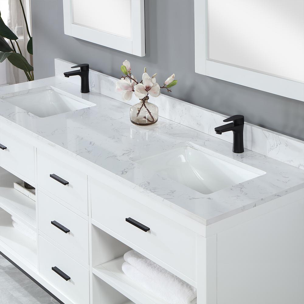 72" Double Bathroom Vanity Set in White with Mirror. Picture 7