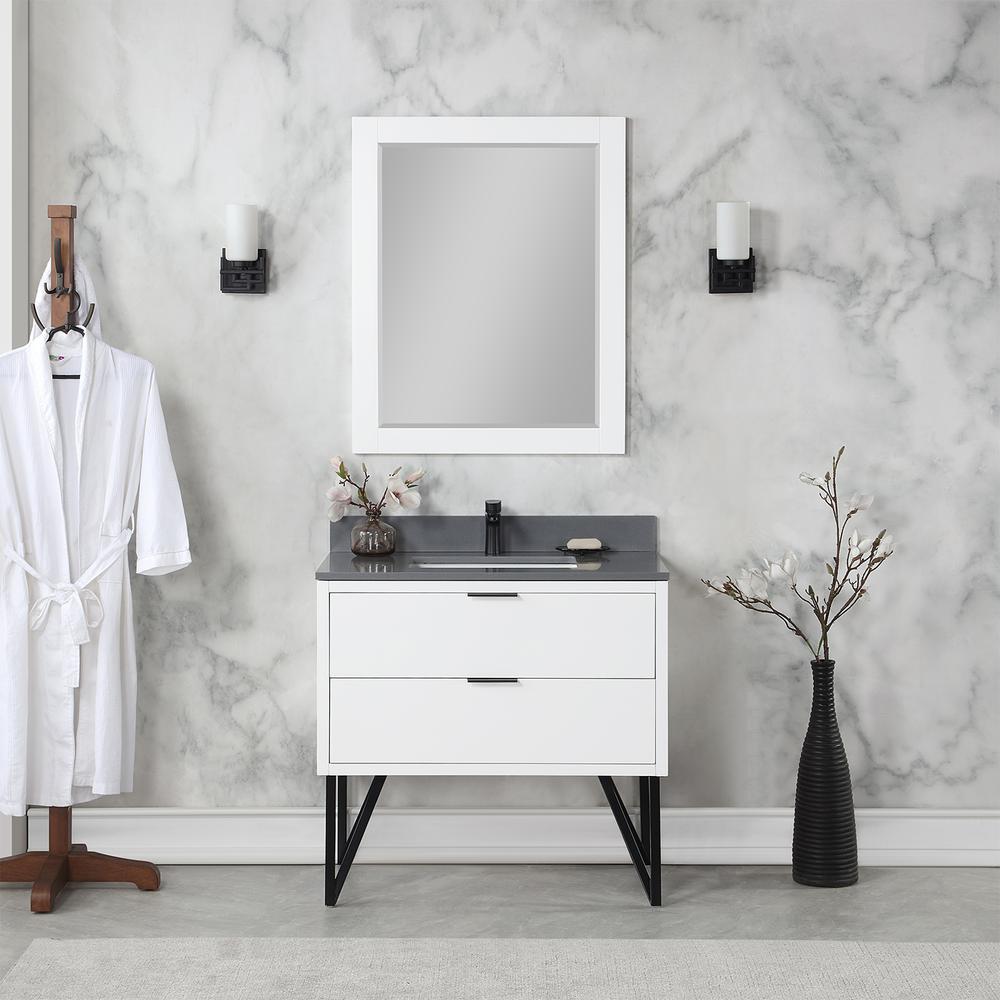 36" Single Bathroom Vanity in White with Mirror. Picture 3