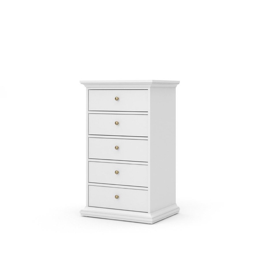 Paris 5 Drawer Chest, White. Picture 2