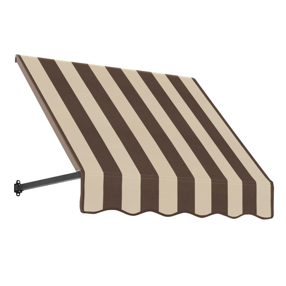 Awntech 3.375 ft Dallas Retro Fixed Awning Acrylic Fabric, Brown/Tan Stripe. Picture 1