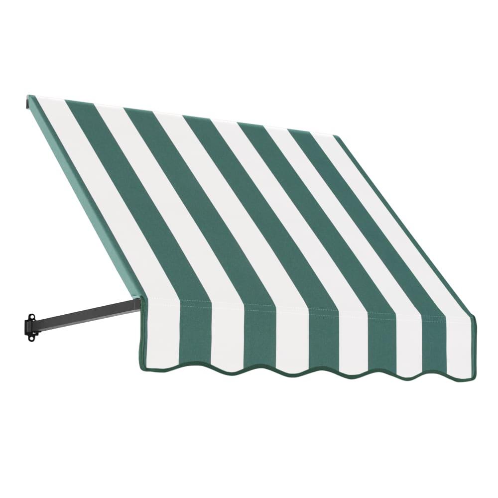 Awntech 3.375 ft Dallas Retro Fixed Awning Acrylic Fabric, Forest/White Stripe. Picture 1