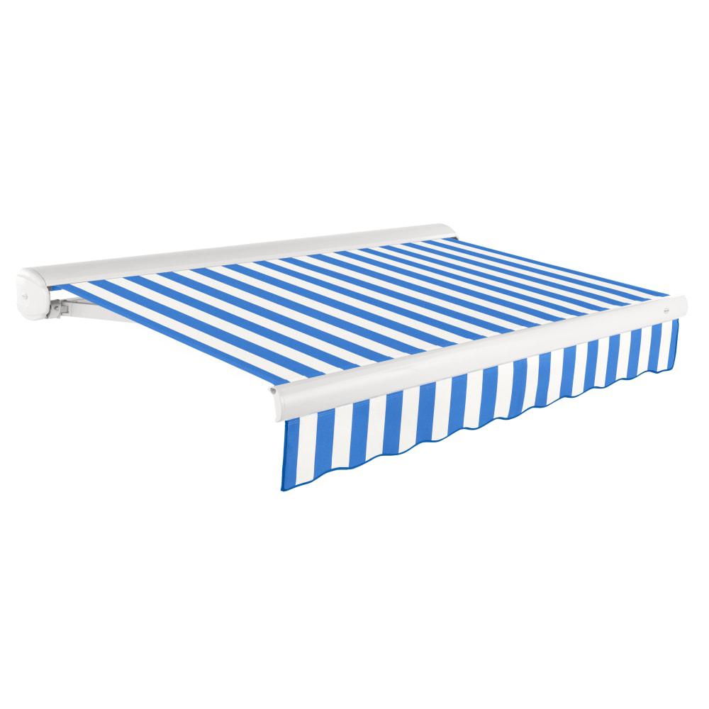 Full Cassette Right Motorized Patio Retractable Awning, Bright Blue/White Stripe. Picture 1