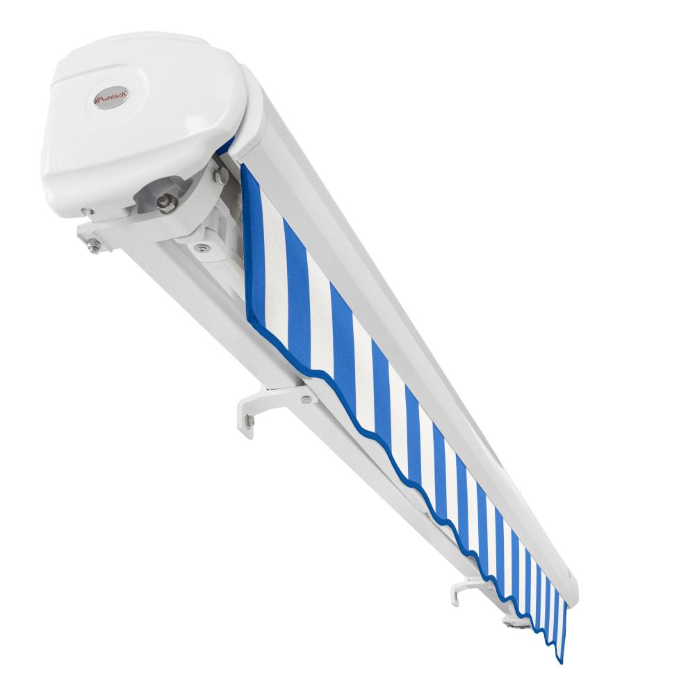 Full Cassette Right Motorized Patio Retractable Awning, Bright Blue/White Stripe. Picture 5