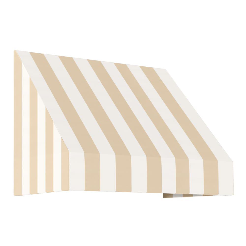 Awntech 3.375 ft New Yorker Fixed Awning Acrylic Fabric, Linen/White Stripe. Picture 1