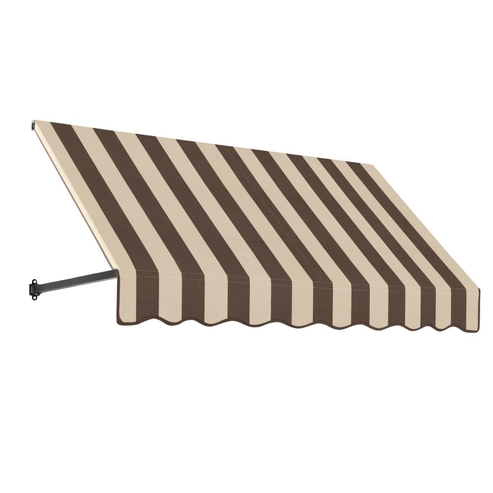 Awntech 7.375 ft Dallas Retro Fixed Awning Acrylic Fabric, Brown/Tan Stripe. Picture 1
