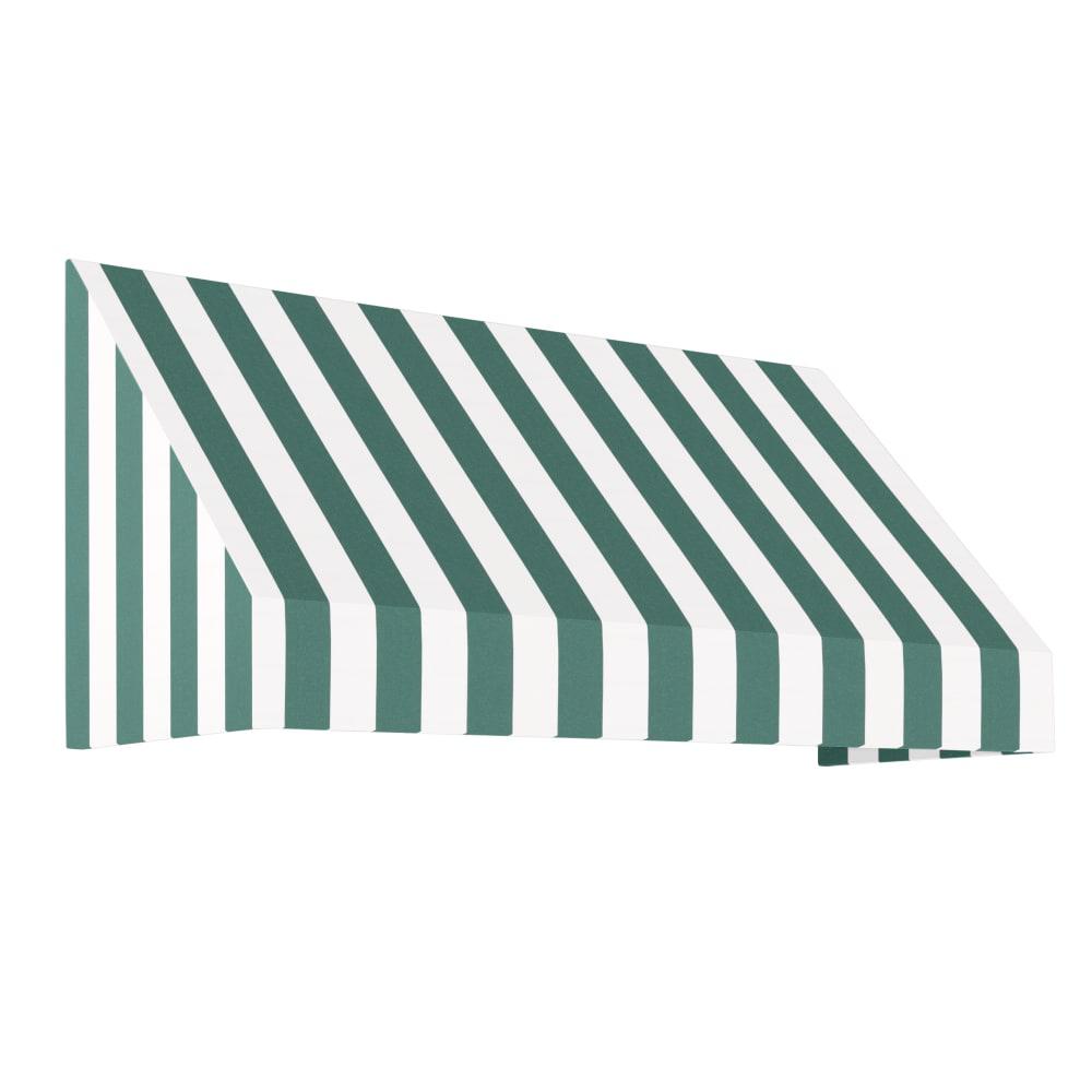 Awntech 8.375 ft New Yorker Fixed Awning Acrylic Fabric, Forest/White Stripe. Picture 1