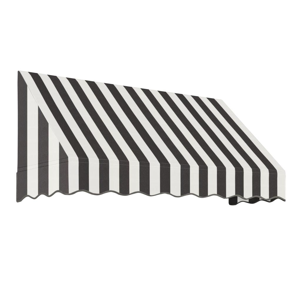 Awntech 8.375 ft San Francisco Fixed Awning Acrylic Fabric, Black/White Stripe. Picture 1