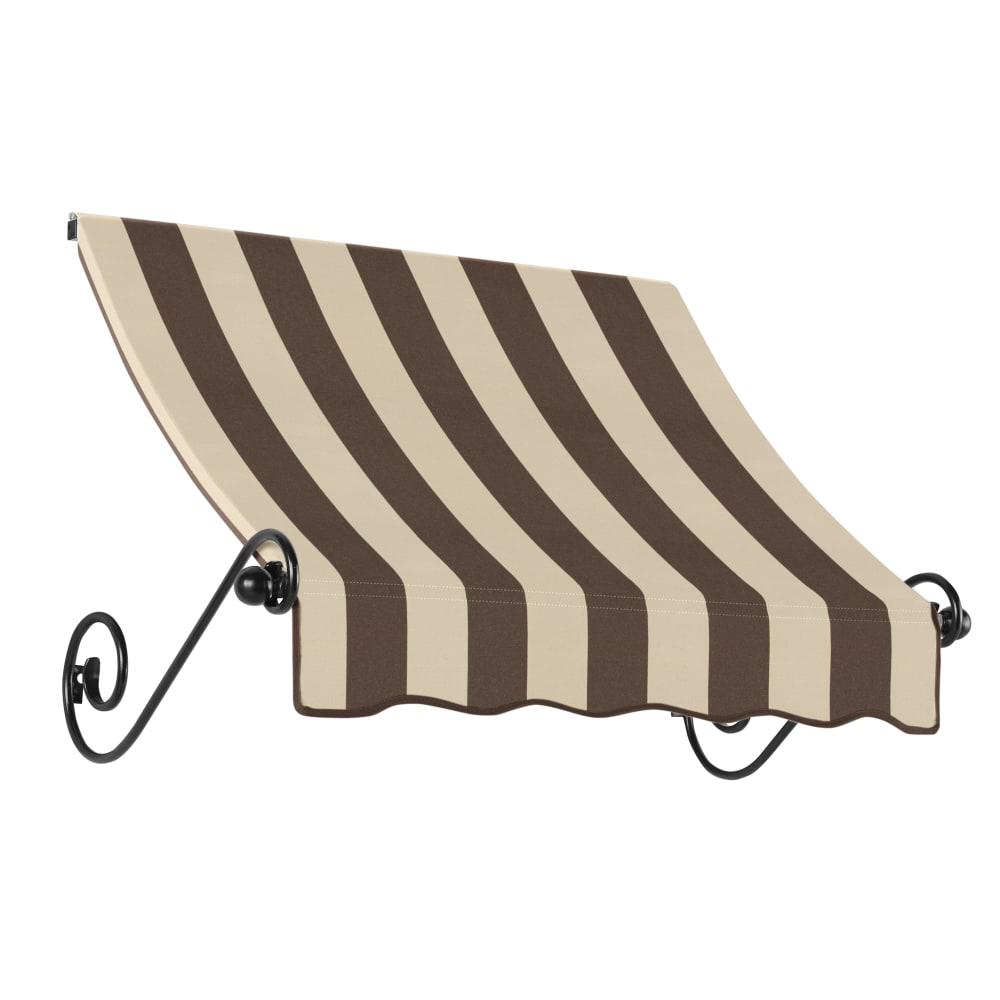 Awntech 4.375 ft Charleston Fixed Awning Acrylic Fabric, Brown/Tan Stripe. Picture 1