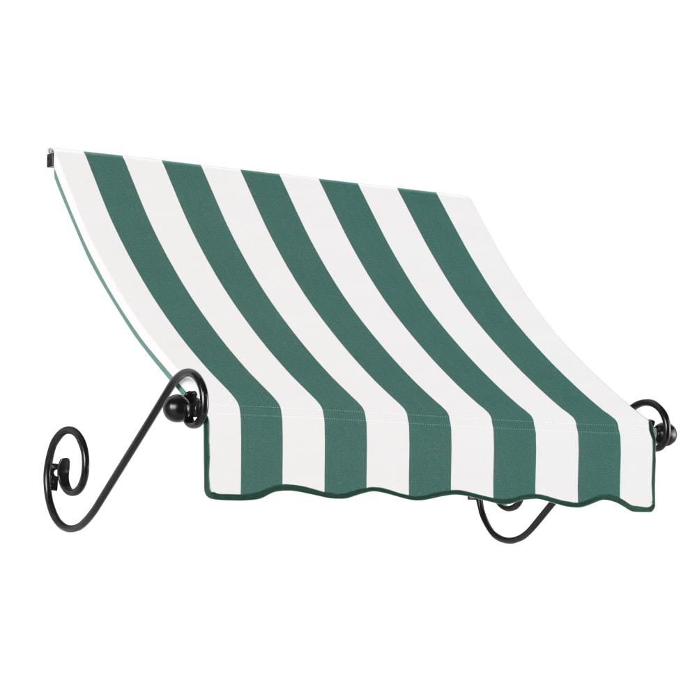 Awntech 4.375 ft Charleston Fixed Awning Acrylic Fabric, Forest/White Stripe. Picture 1