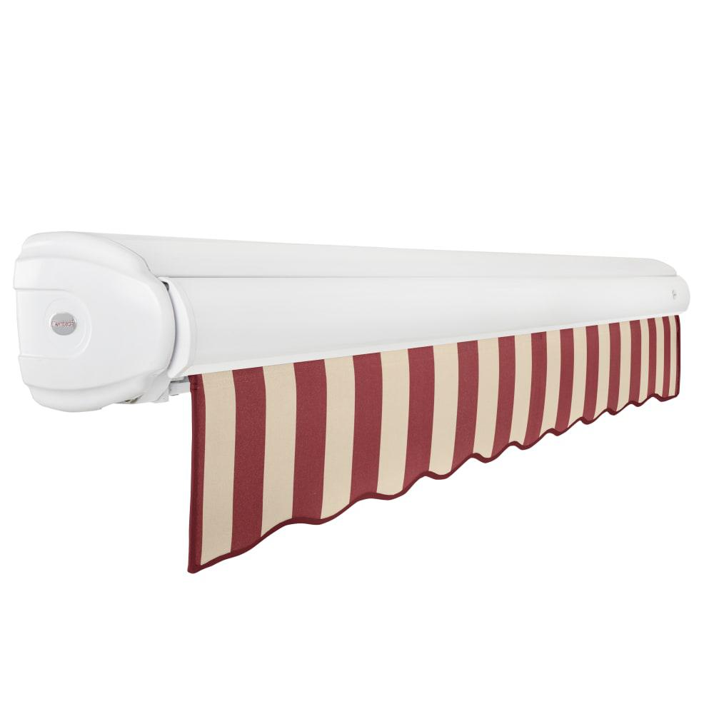 Full Cassette Right Motorized Patio Retractable Awning, Burgundy/Tan Stripe. Picture 2