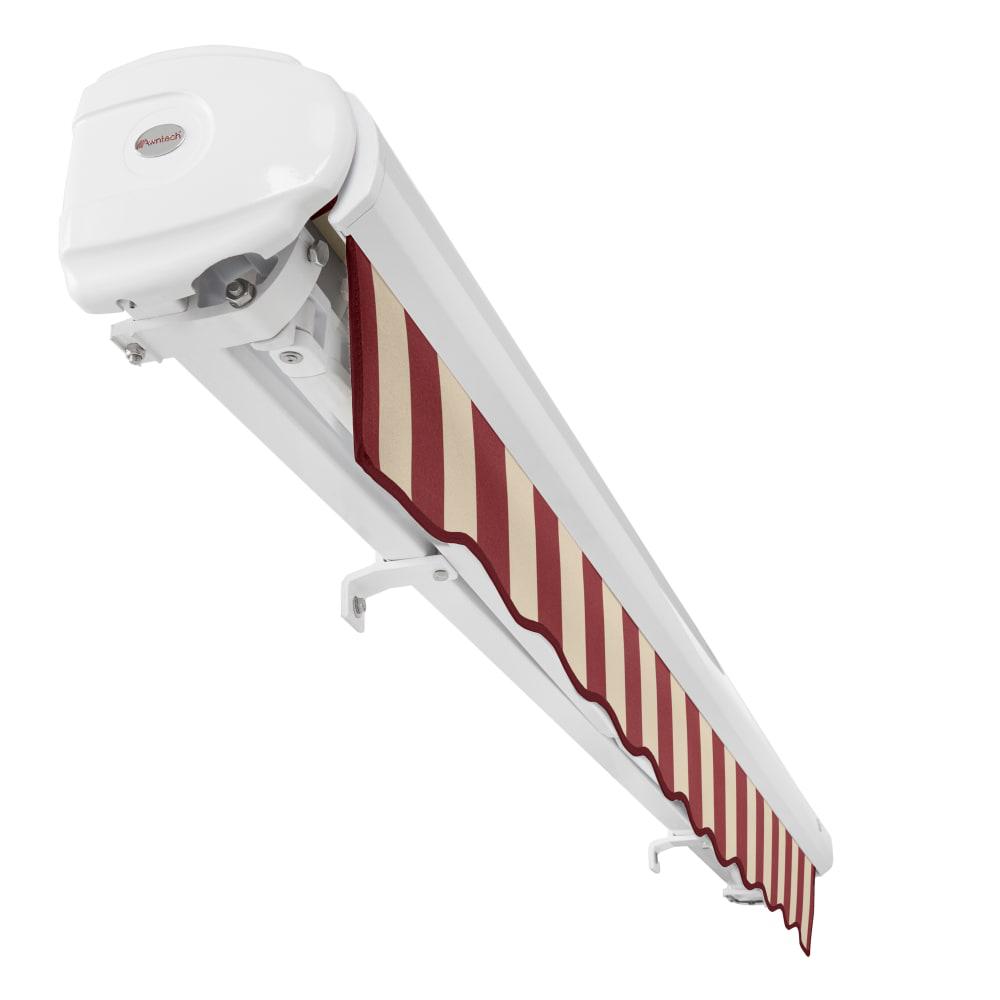 Full Cassette Right Motorized Patio Retractable Awning, Burgundy/Tan Stripe. Picture 5