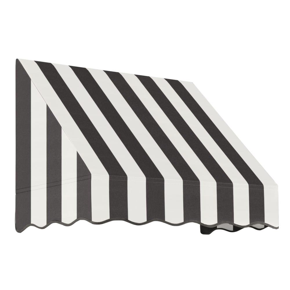 Awntech 3.375 ft San Francisco Fixed Awning Acrylic Fabric, Black/White Stripe. Picture 1