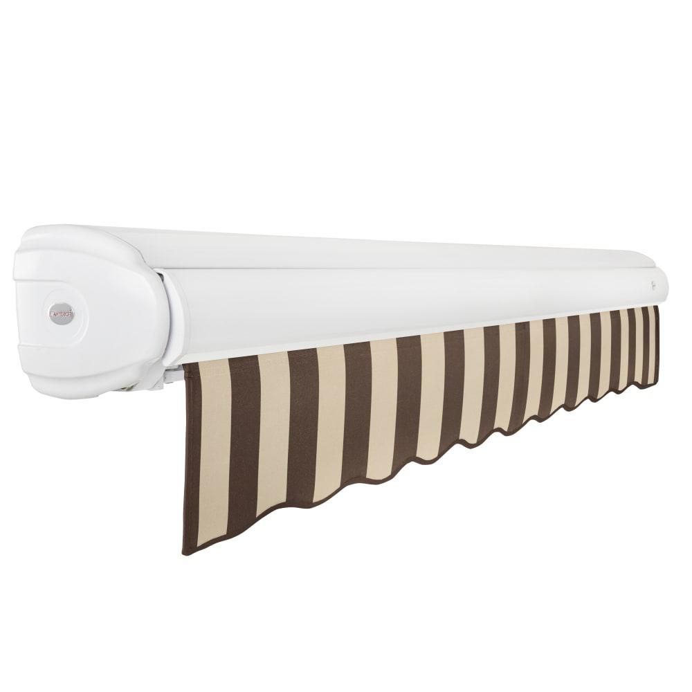 Full Cassette Right Motorized Patio Retractable Awning, Brown/Tan Stripe. Picture 2