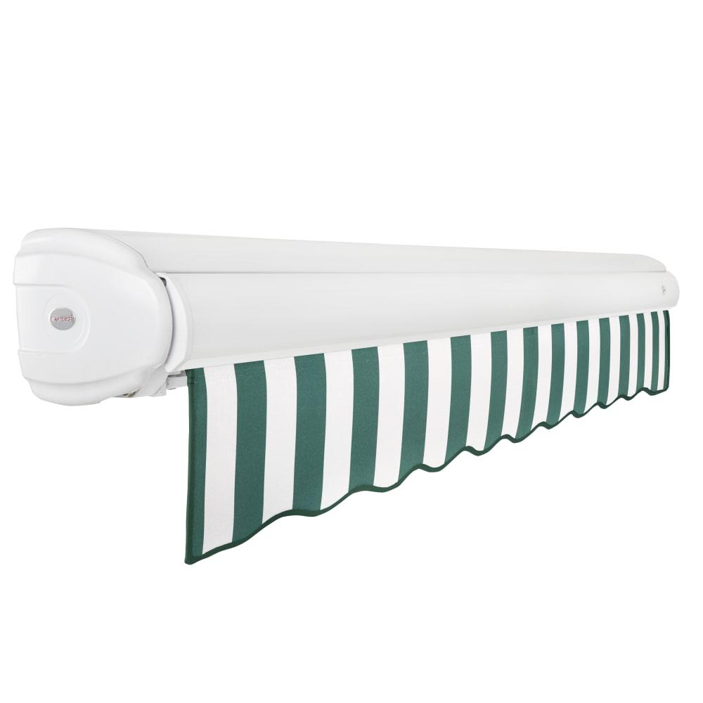 Full Cassette Right Motorized Patio Retractable Awning, Forest/White Stripe. Picture 2