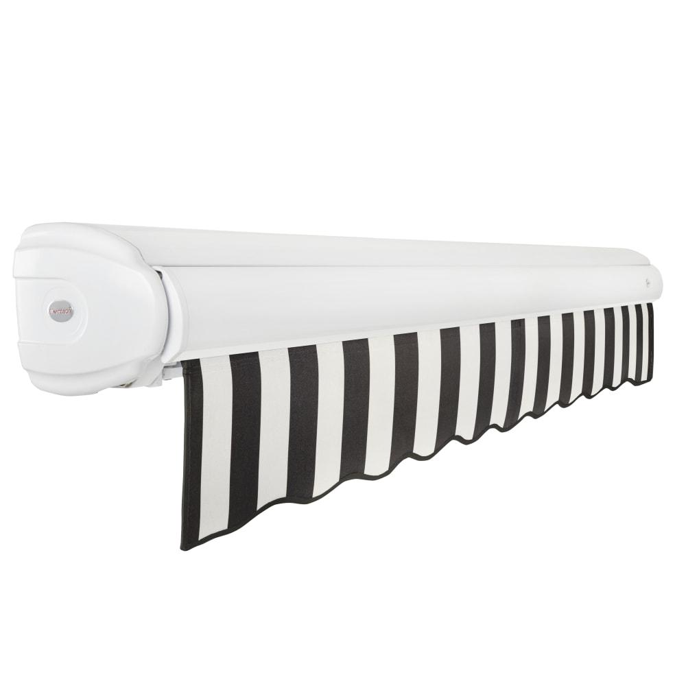 Full Cassette Right Motorized Patio Retractable Awning, Black/White Stripe. Picture 2
