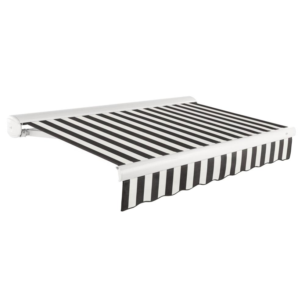 Full Cassette Right Motorized Patio Retractable Awning, Black/White Stripe. Picture 1