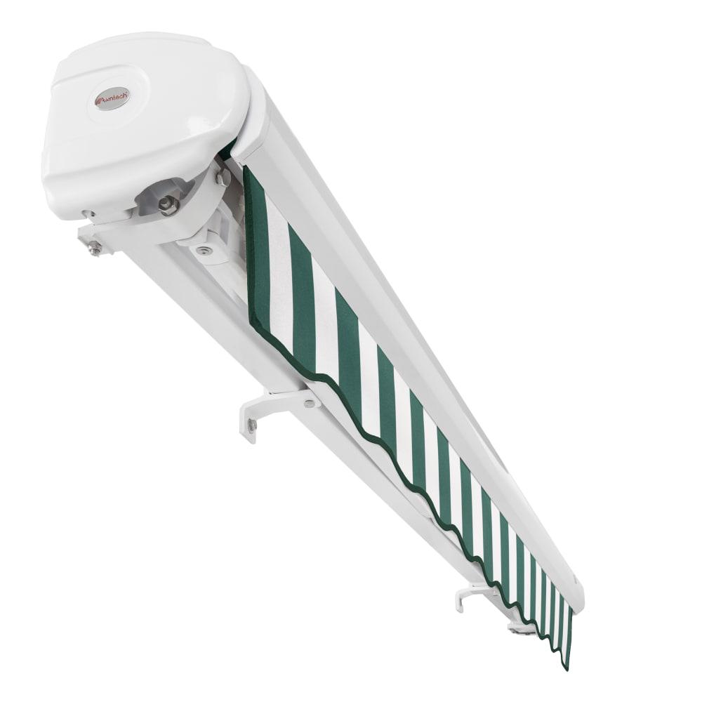 Full Cassette Right Motorized Patio Retractable Awning, Forest/White Stripe. Picture 5
