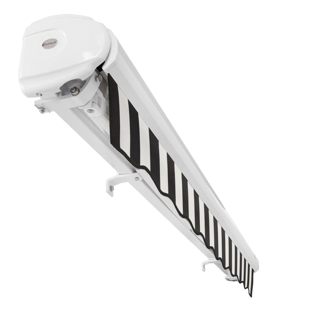 Full Cassette Right Motorized Patio Retractable Awning, Black/White Stripe. Picture 5