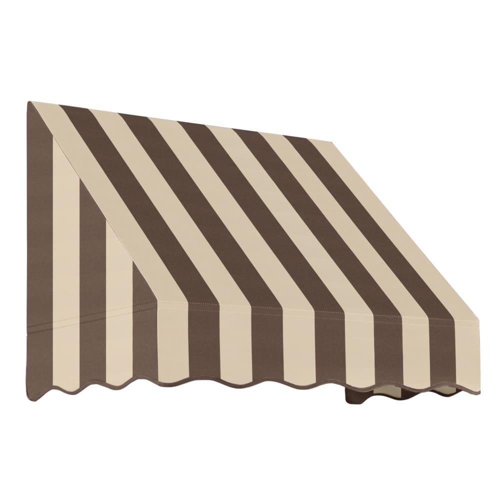 Awntech 3.375 ft San Francisco Fixed Awning Acrylic Fabric, Brown/Tan Stripe. Picture 1