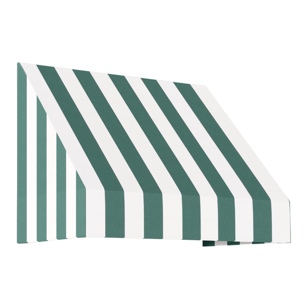 Awntech 4.375 ft New Yorker Fixed Awning Acrylic Fabric, Forest/White Stripe. Picture 1