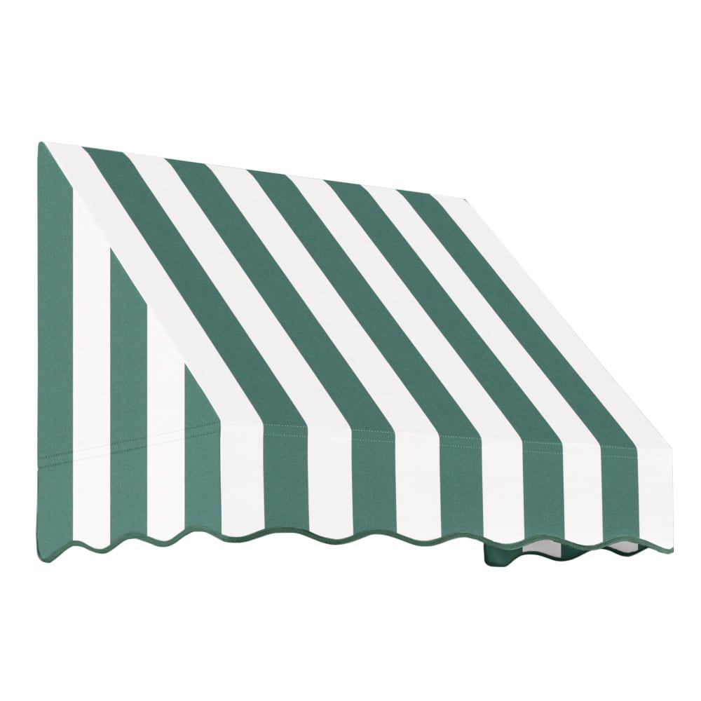 Awntech 4.375 ft San Francisco Fixed Awning Acrylic Fabric, Forest/White Stripe. Picture 1