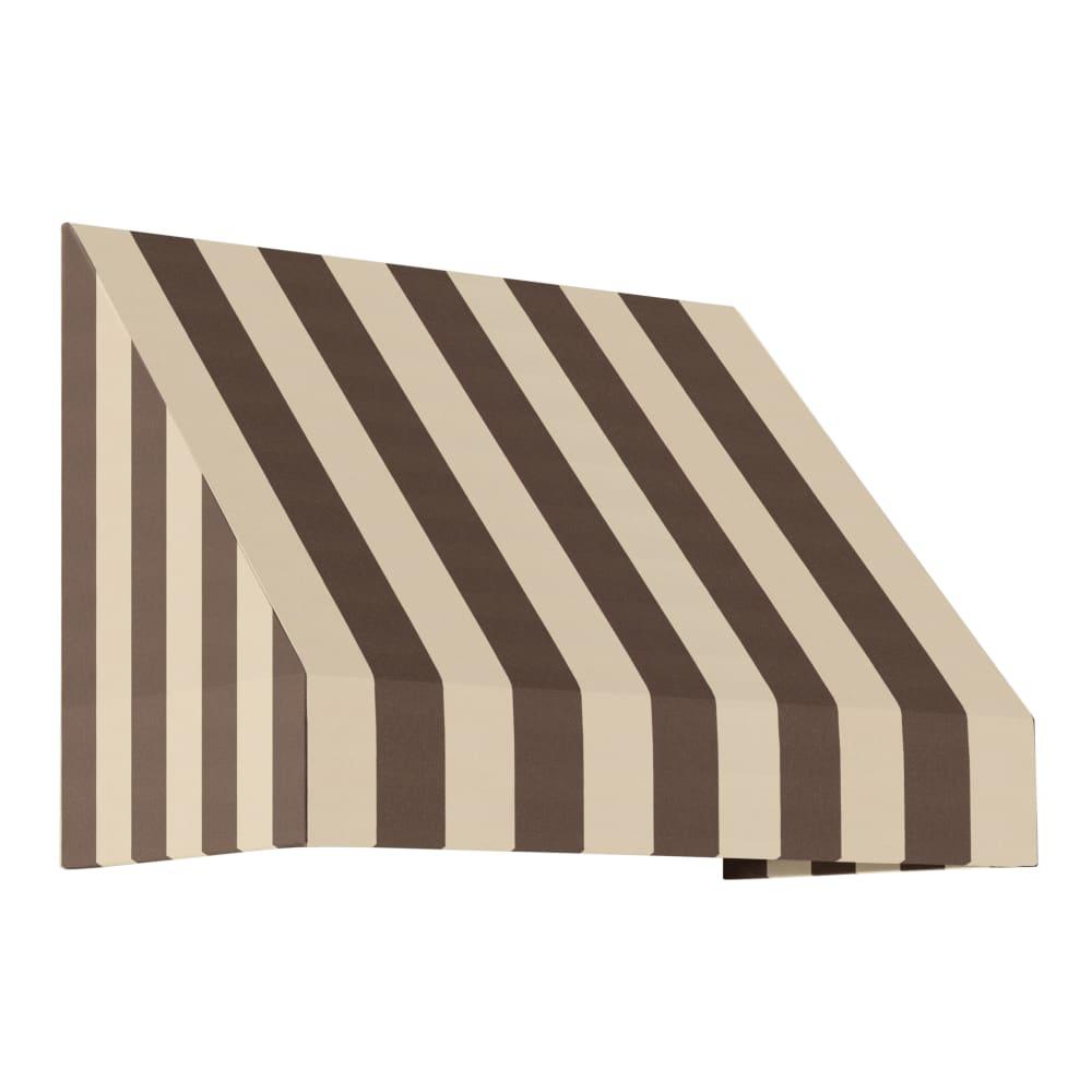 Awntech 3.375 ft New Yorker Fixed Awning Acrylic Fabric, Brown/Tan Stripe. Picture 1