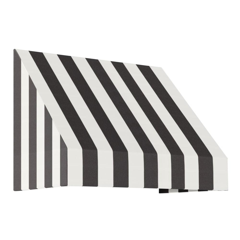 Awntech 3.375 ft New Yorker Fixed Awning Acrylic Fabric, Black/White Stripe. Picture 1