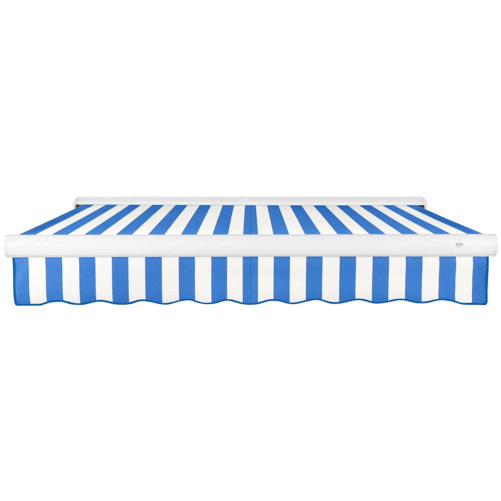 Full Cassette Right Motorized Patio Retractable Awning, Bright Blue/White Stripe. Picture 3