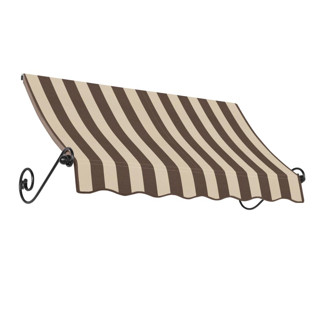 Awntech 5.375 ft Charleston Fixed Awning Acrylic Fabric, Brown/Tan Stripe. Picture 1