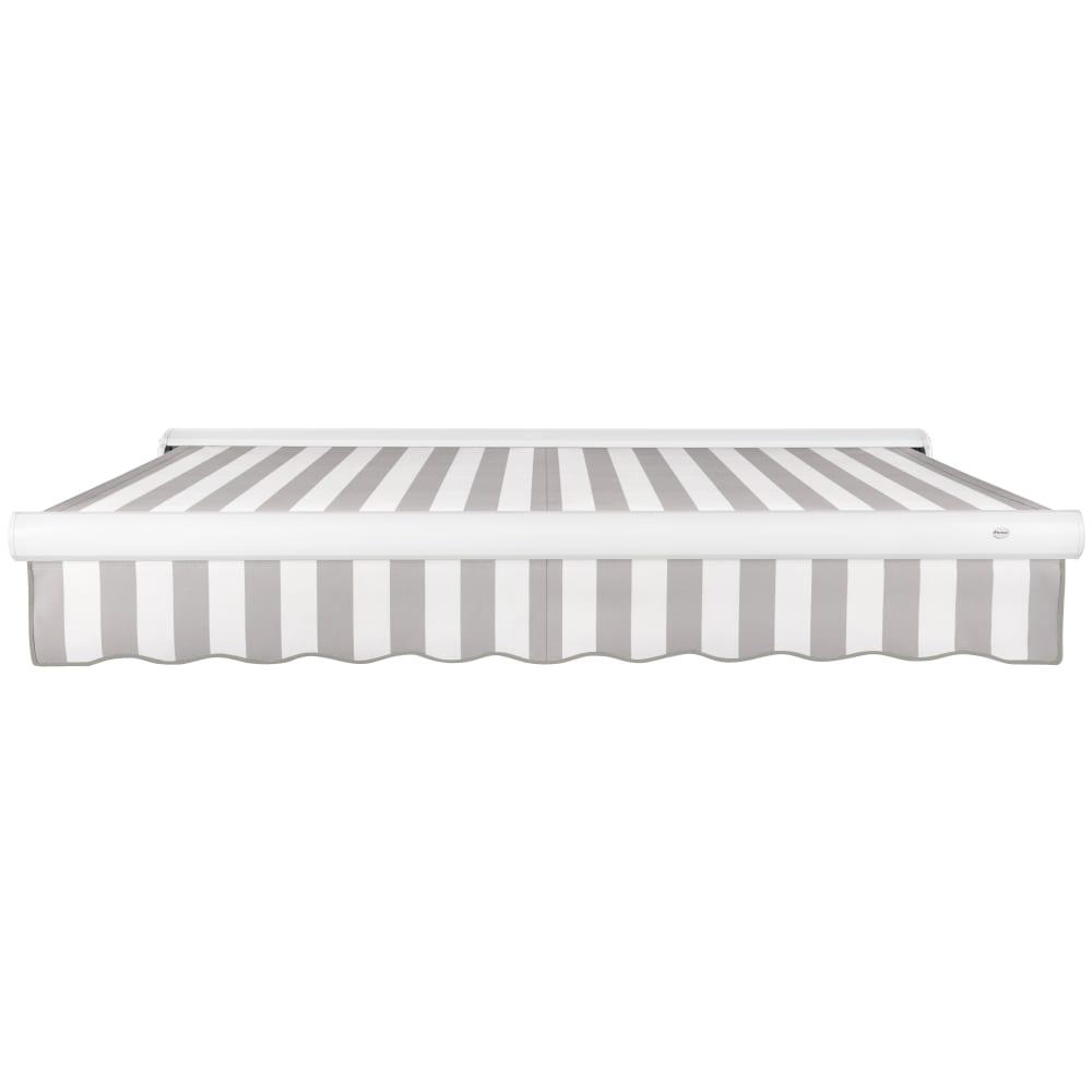 Full Cassette Right Motorized Patio Retractable Awning, Gray/White Stripe. Picture 3