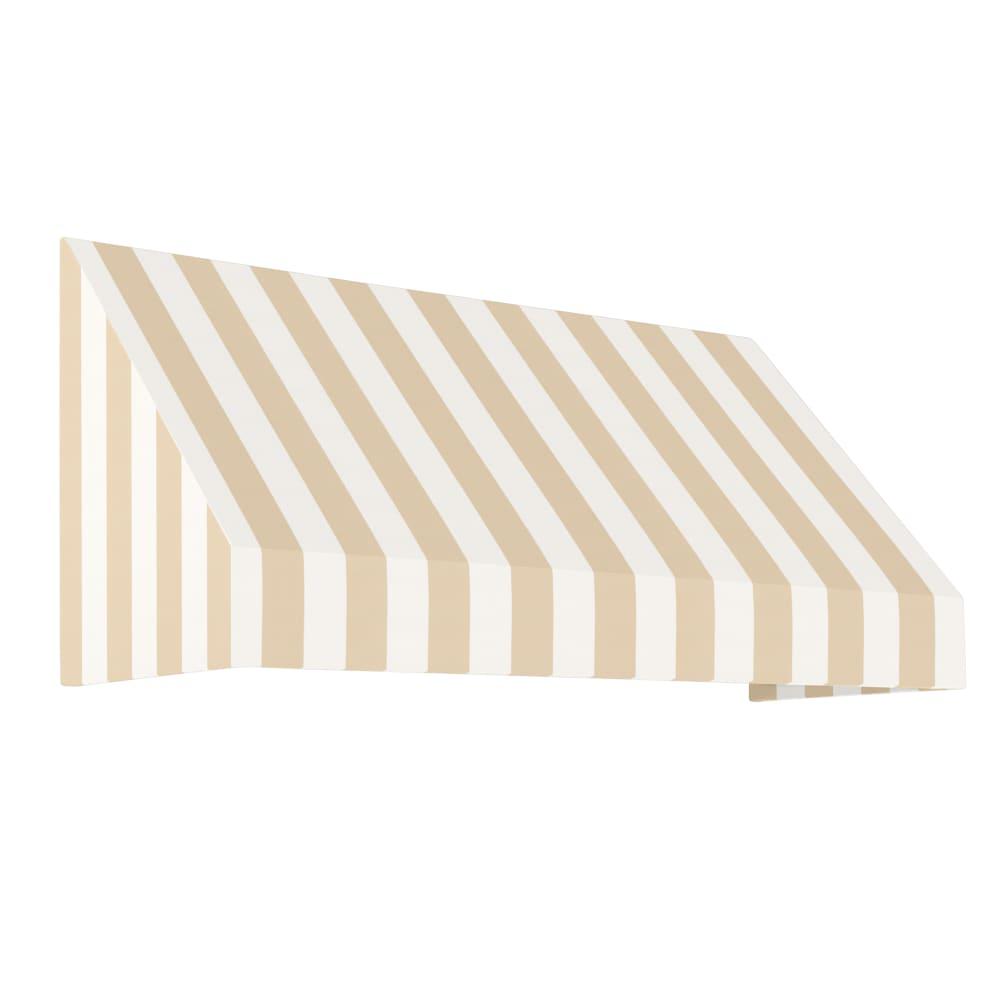 Awntech 8.375 ft New Yorker Fixed Awning Acrylic Fabric, Linen/White Stripe. Picture 1