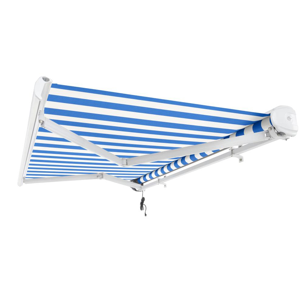 Full Cassette Left Motorized Patio Retractable Awning, Bright Blue/White Stripe. Picture 7