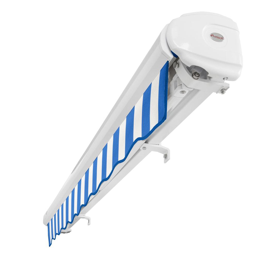 Full Cassette Left Motorized Patio Retractable Awning, Bright Blue/White Stripe. Picture 5
