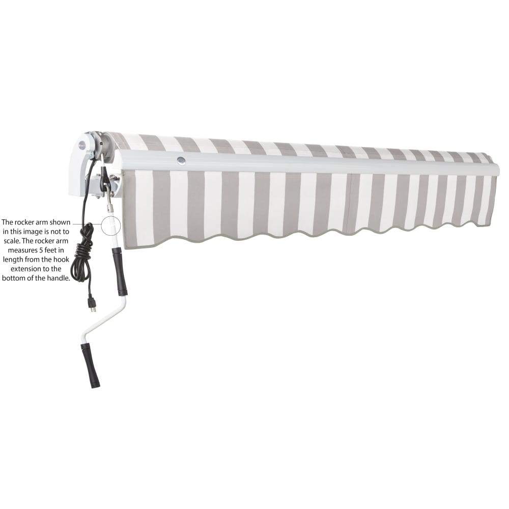 12' x 10' Maui Left Motorized Patio Retractable Awning, Gray/White Stripe. Picture 6