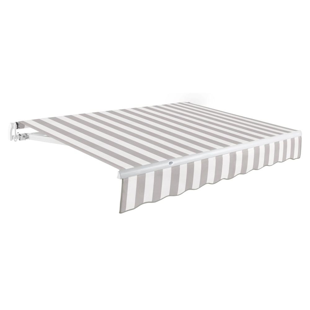 12' x 10' Maui Manual Patio Retractable Awning Acrylic Fabric, Gray/White Stripe. Picture 1