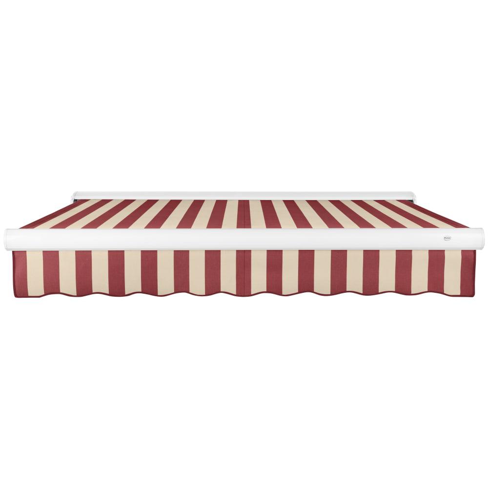 Full Cassette Right Motorized Patio Retractable Awning, Burgundy/Tan Stripe. Picture 3