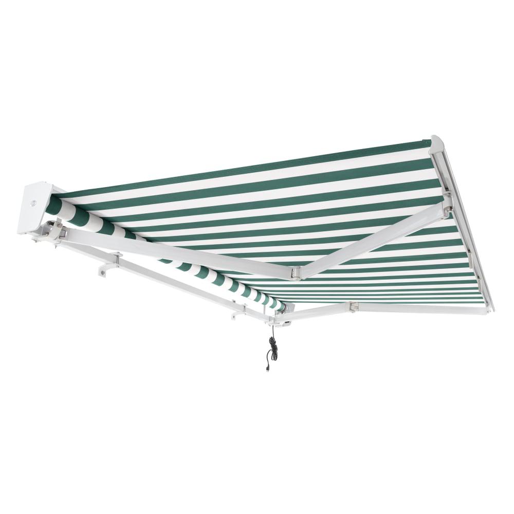 14' x 10' Destin Right Motorized Patio Retractable Awning, Forest/White Stripe. Picture 7