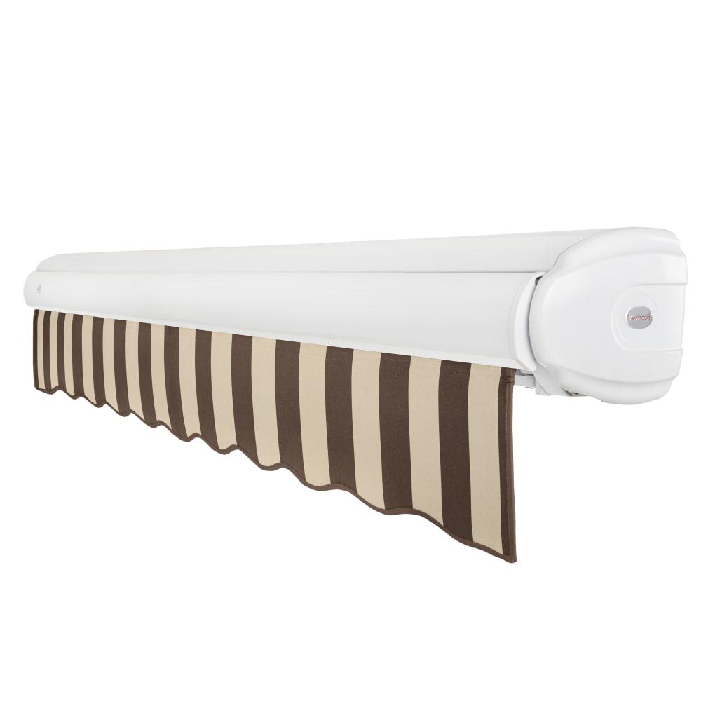 Full Cassette Left Motorized Patio Retractable Awning, Brown/Tan Stripe. Picture 2