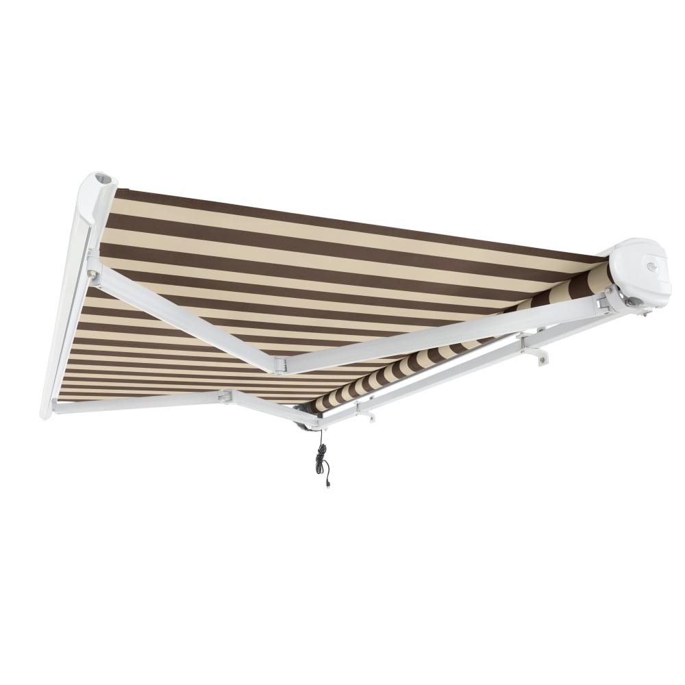 Full Cassette Left Motorized Patio Retractable Awning, Brown/Tan Stripe. Picture 7