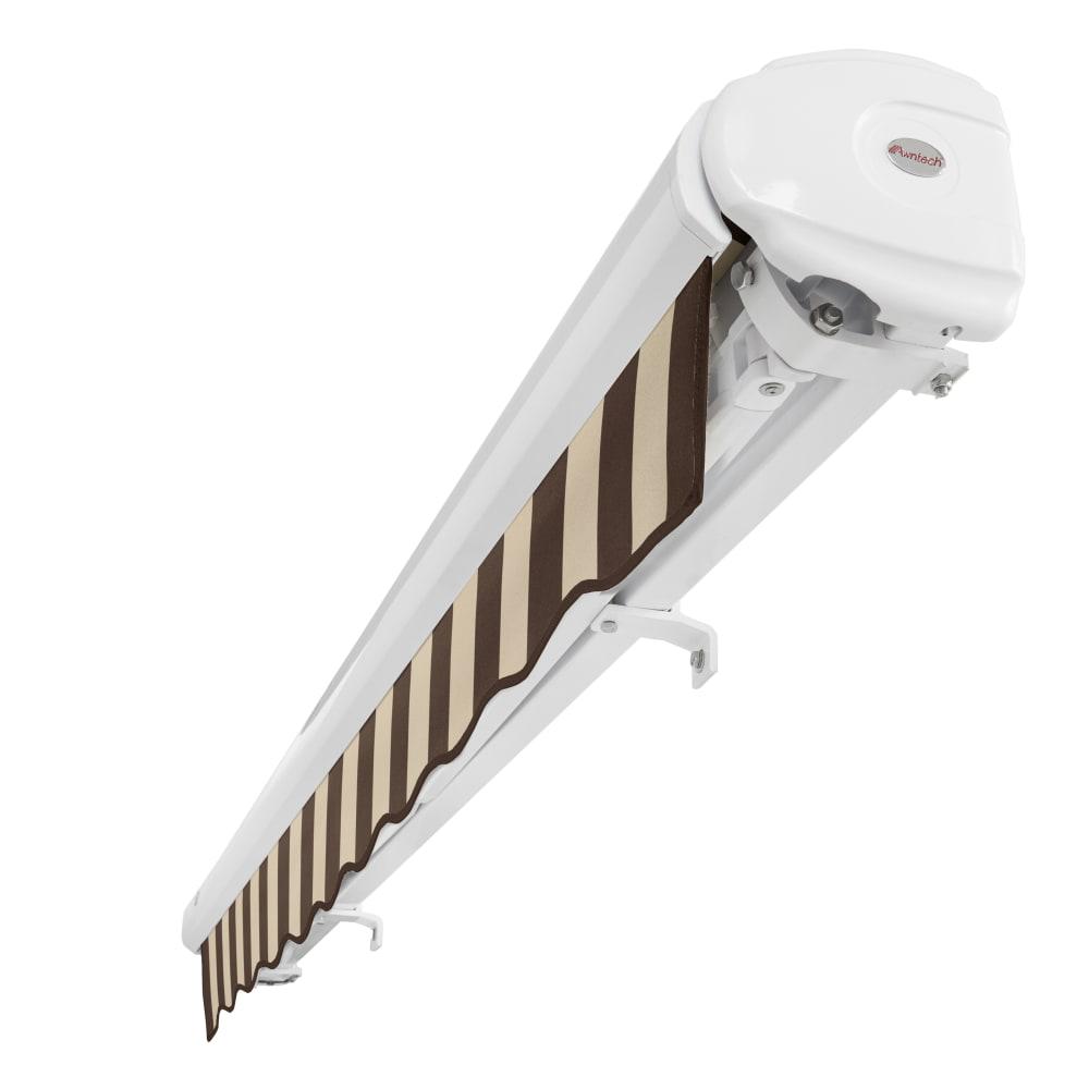 Full Cassette Left Motorized Patio Retractable Awning, Brown/Tan Stripe. Picture 5