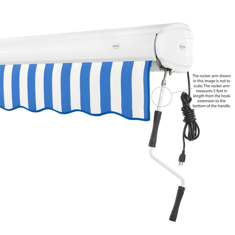 Full Cassette Right Motorized Patio Retractable Awning, Bright Blue/White Stripe. Picture 6