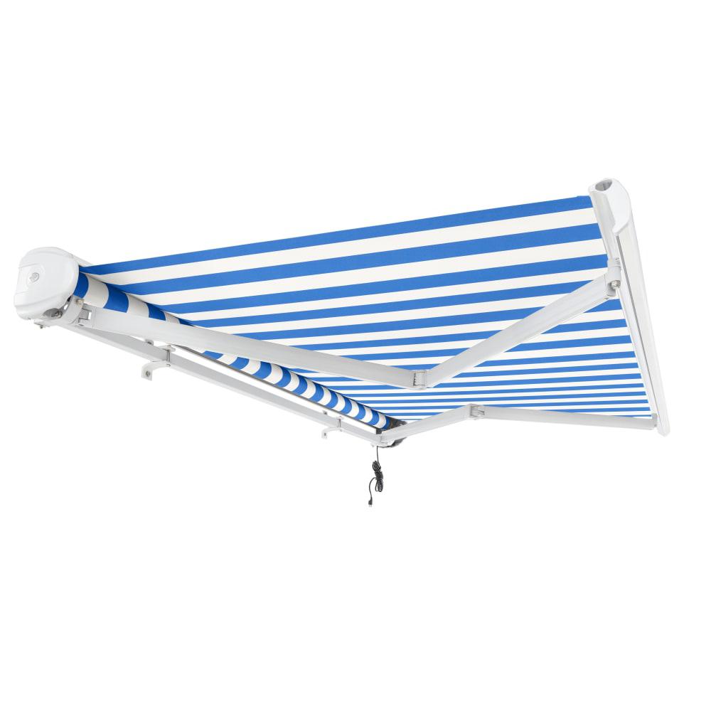 Full Cassette Right Motorized Patio Retractable Awning, Bright Blue/White Stripe. Picture 7